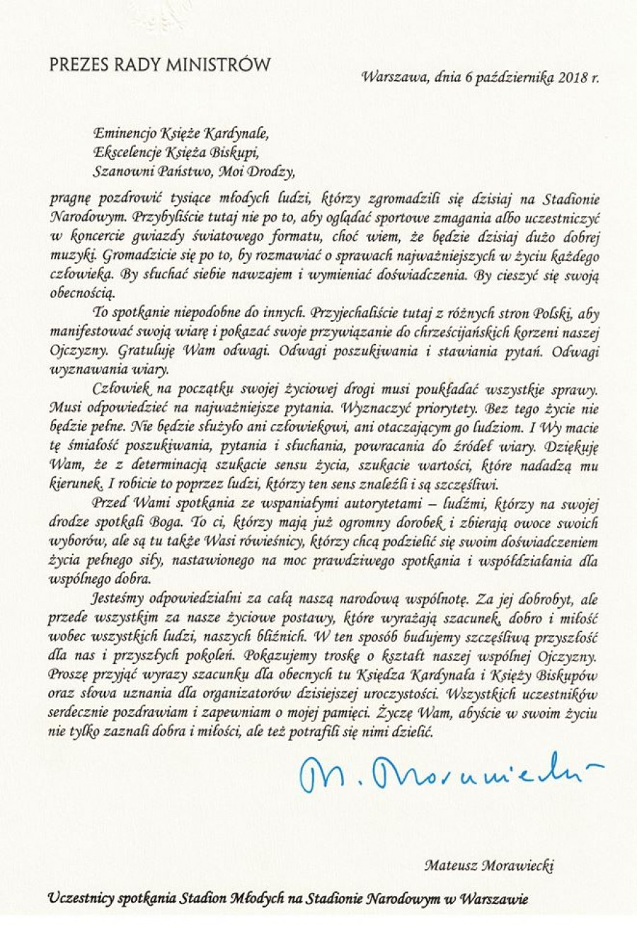 List od Pana Premiera Mateusza Morawieckiego